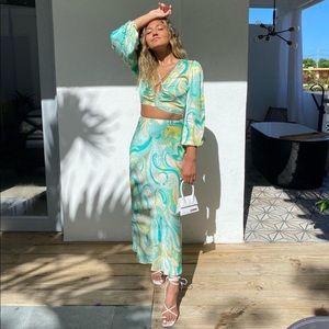 Zara Coord - Sea blue green Top / Midi Skirt Set